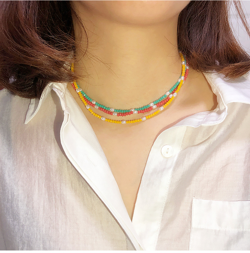 Simple Fashion Contrast Color Multi-layer Colored Crystal Necklace display picture 4