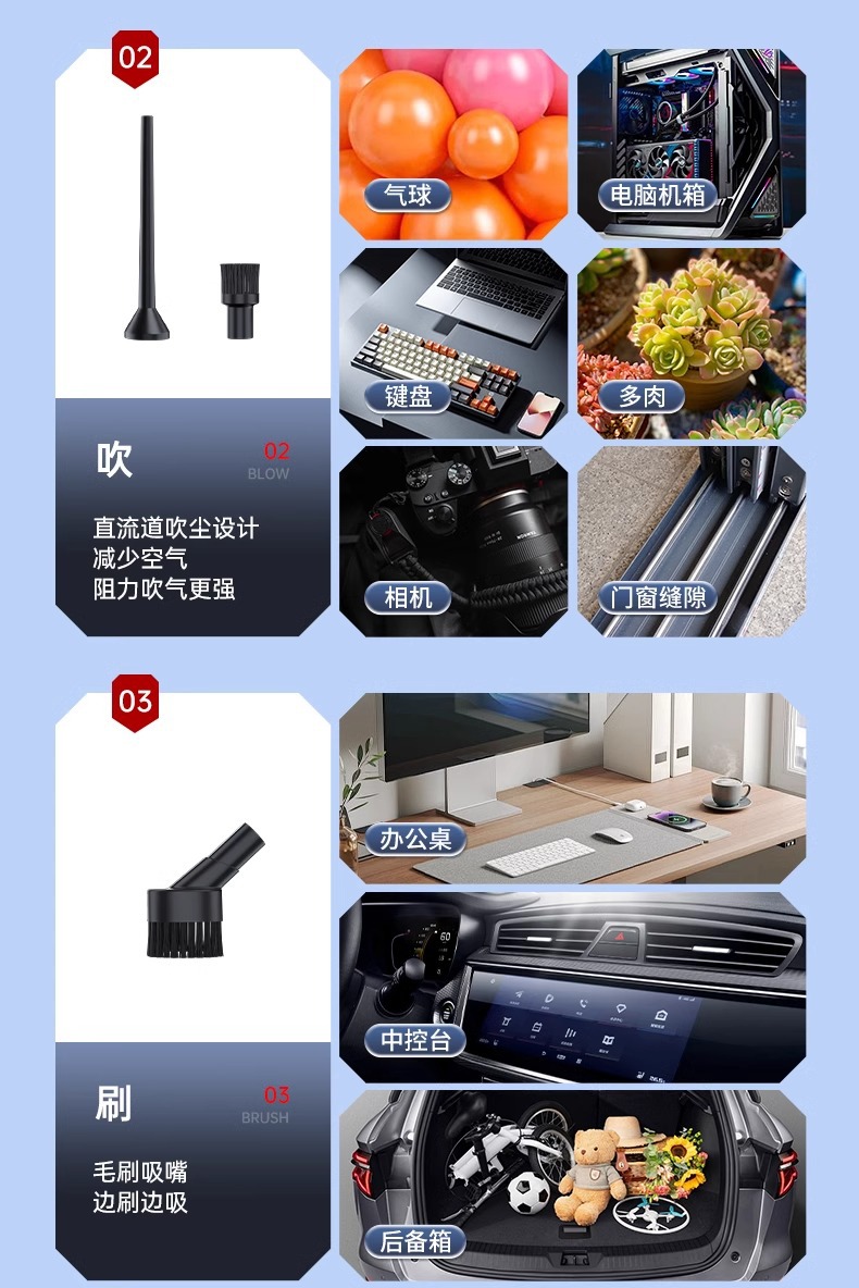 Car Vacuum Cleaner, Lithium Battery, Handheld, Small, Super Powerful, Wireless Charging, Dual-Purpose for Home Use, Suction and Blowing, High Suction Power for Car Interior