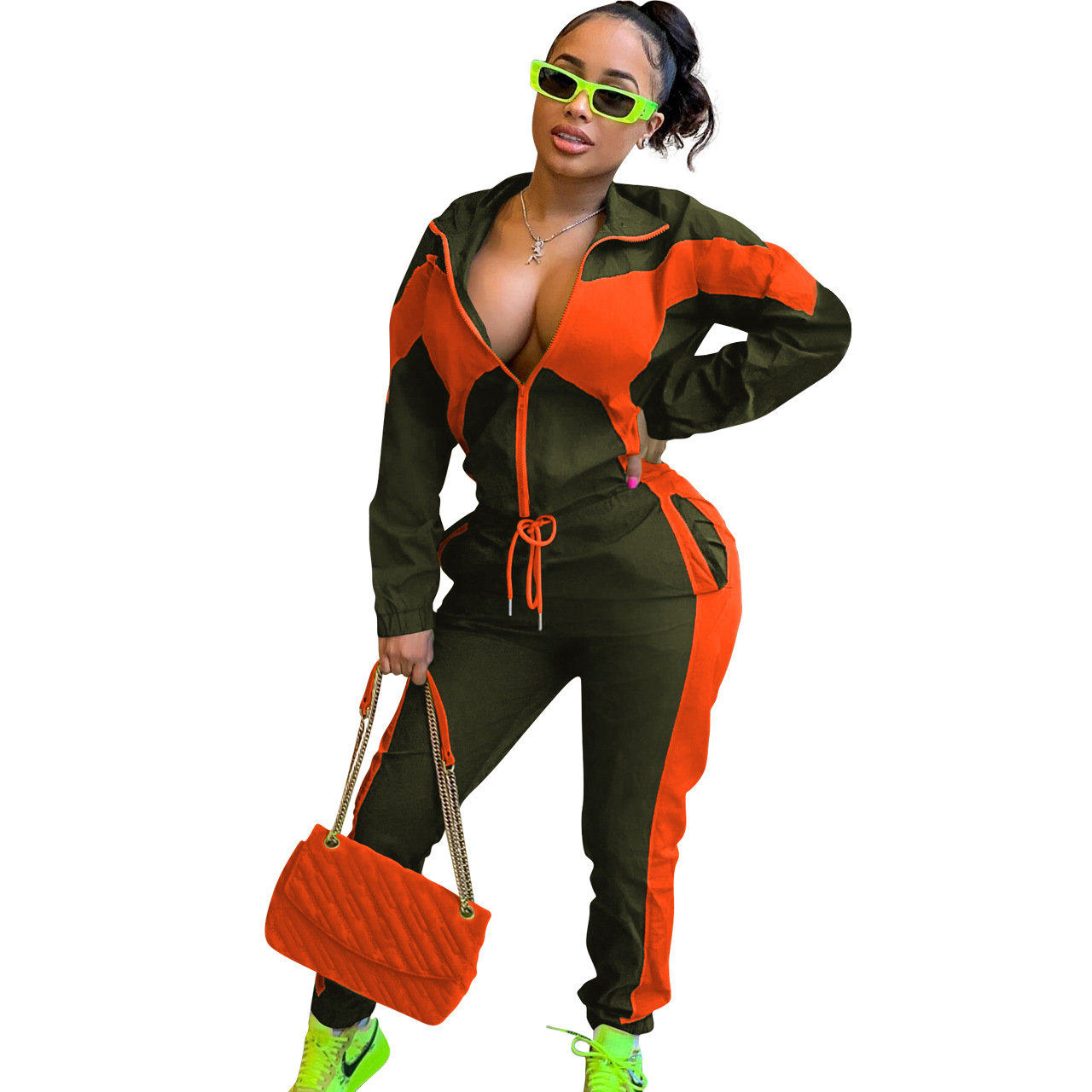 364g Weight Long Sleeve Sleeve Length Polyester Fabric Type Pant Co-ord Set Sets Type 2 Pieces Set Quantity Daily Occasion Turndown Neckline Regular Fit Fit Type Color Block Pattern Spring, Autumn Season Women's Gender Casual, Streetwear Style Daily Women's Casual Streetwear Color Block Polyester Pant Co-ord Set Pants Sets 41