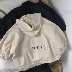 Korean boy coat 2023 spring and autumn children's Korean style windbreaker hooded coat baby girl fashion letters