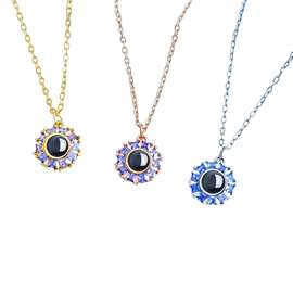 跨境热销100种语言我爱你铜镀投影项链微镶锆石锁骨链图片定 制