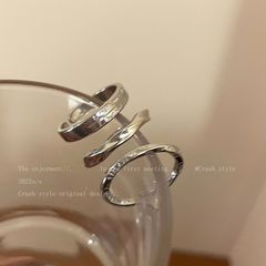 銀色素圈戒指三件套女冷淡風簡約氣質百搭食指戒ins網紅個性尾戒
