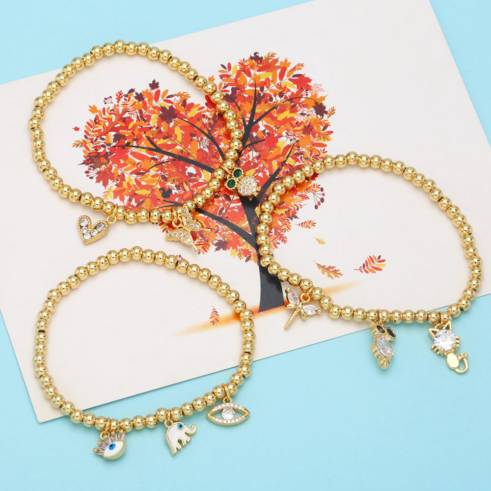 Fashion Eye Butterfly Elephant Copper Bracelets Beaded Gold Plated Zircon Copper Bracelets
