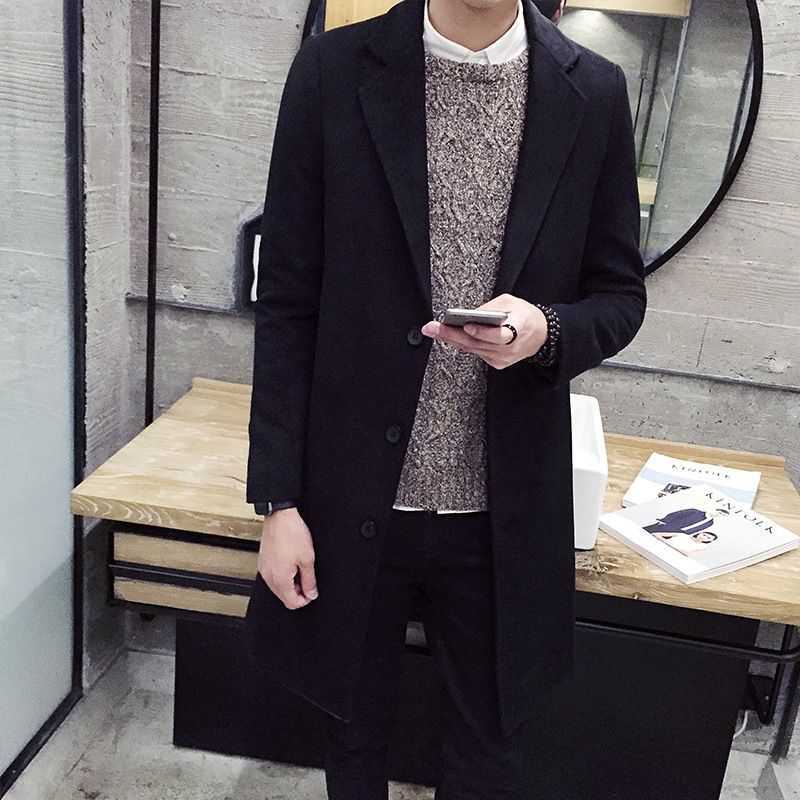 Trench coat hombres de longitud media 2022 Primavera, Otoño e Invierno nuevos hombres engrosados abrigo de lana largo juvenil