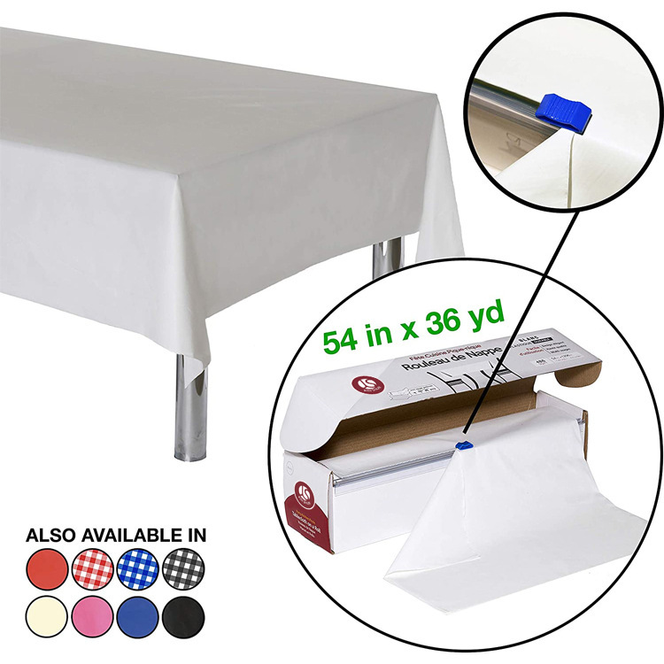 Amazon rollo con corte de alto grado blanco puro PE mantel rollo a prueba de aceite impermeable mantel 54 pulgadas x108 pies