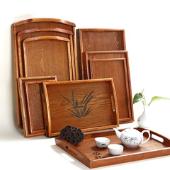 竹製木托盤長方形家用茶杯木質麵包托盤商用燒烤盤子餐盤刻字