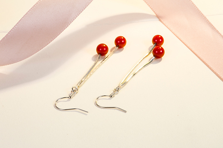 Korean imitation cherry earrings long tassel cherry copper earringspicture5