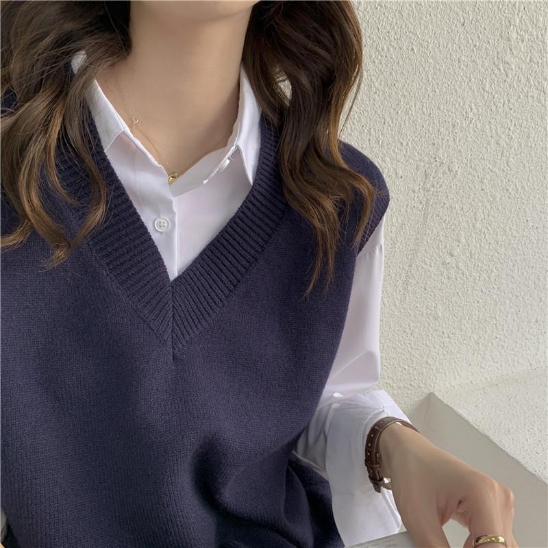 2026 Spring and Autumn New Style Loose Versatile Lazy Style Pullover V-Neck Vest Sleeveless Knitted Sweater for Women