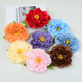 油画牡丹大号仿真花批发花环插花新娘团扇制作古装头饰绢布牡丹