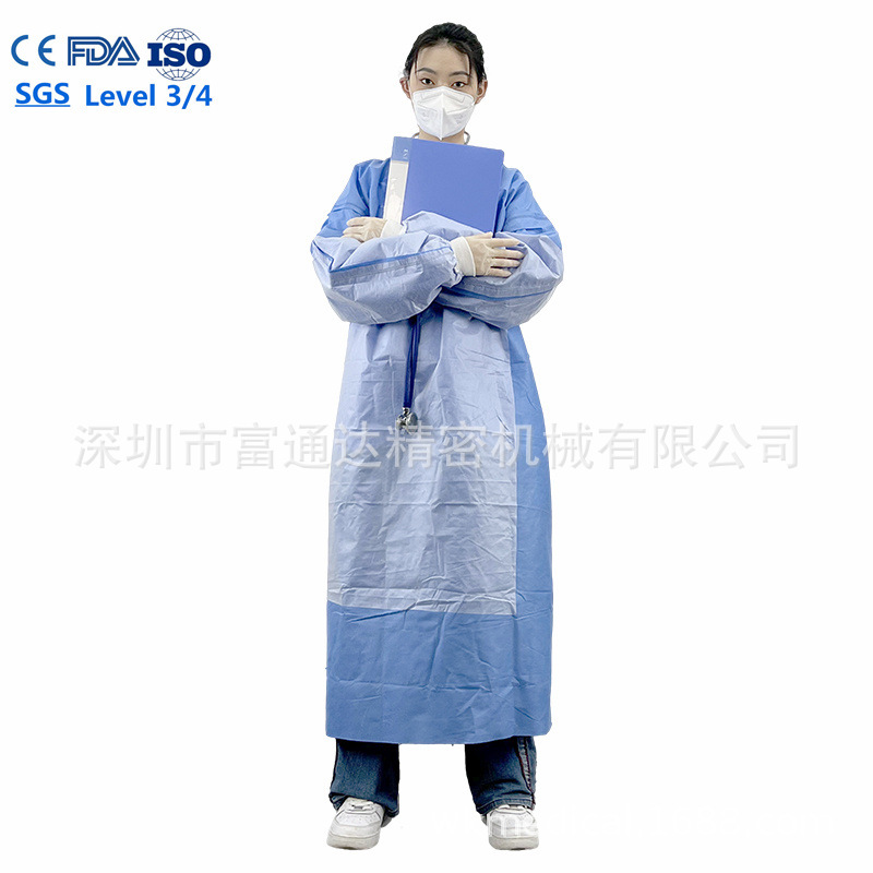 可发国外一次性蓝色手术服医院用手术衣SMS透气防尘隔离服 510K