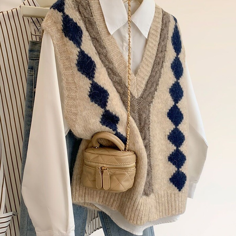 Women's Vest Outerwear European Style V-Neck Color-Block Knit New Autumn and Winter Layered Sweater