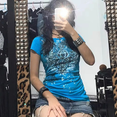 アメリカの新しいスタイル 2025 パーソナライズされた Y2K スリム半袖プリントトップ tシャツホットガールファッション婦人服