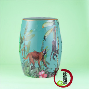 Ceramic drum stool stool drum Pier embroidery Pier horse ceramic drum stool new Chinese outdoor ceramic stool Green Blue White Monkey grass