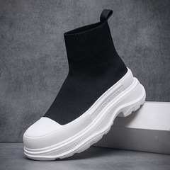 Boots with woven cloth shoes, high-top shoes for men, socks shoes, breathable and comfortable, thick soles, height increasing, one-piece casual sports shoes for men.