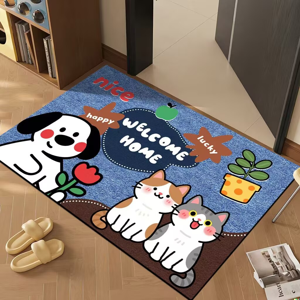 Dust-Removing Carpet at the Bathroom Entrance, Diatom Mud Cartoon Floor Mat, Entrance Door Mat, Anti-Slip, Water-Absorbent Foot Mat at the Entrance