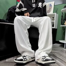 新款男装夏季直筒宽松运动裤青春流行潮流冰丝休闲裤时尚潮牌长裤