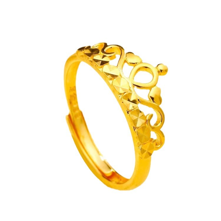 Vietnam gold silk hollow crown ring simulation gold fashion temperament all-match opening adjustable ring_voghion.com