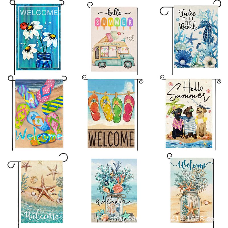 Summer Beach Garden Flag 30X 45cm Vertical Double-Sided Ocean Starfish Shell Burlap Flag Customization