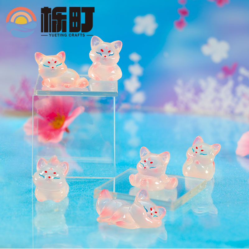 Nouveau créatif mignon lumineux fleur de cerisier rose Petit Renard chat micro paysage DIY décoration accessoires cadeau voiture petits ornements