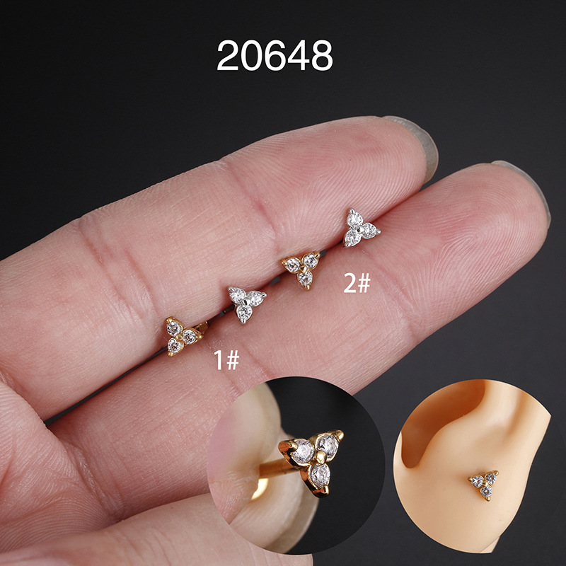 Fashion Flower Stainless Steel Zircon Lip Stud 1 Piece display picture 4