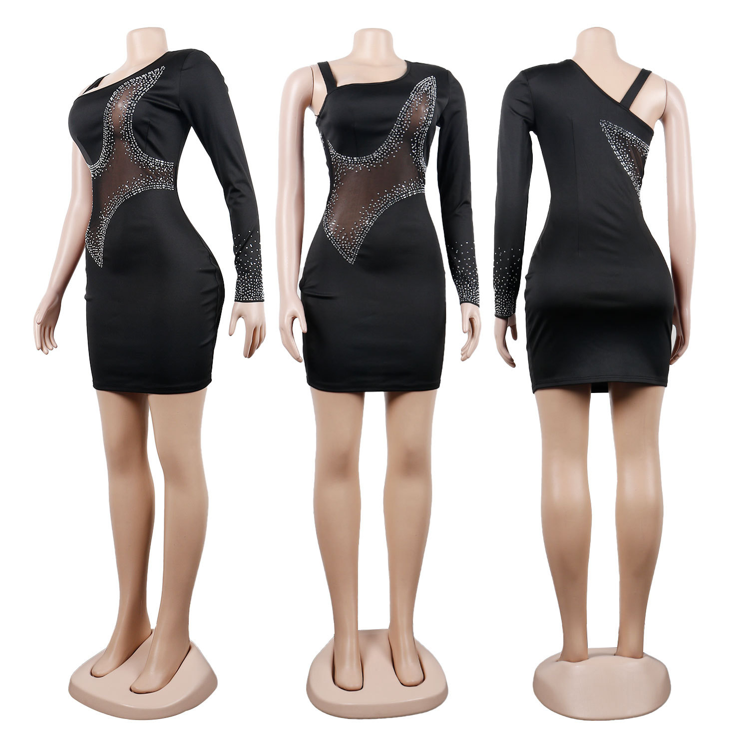 Sexy Slim-Fit Mesh Rhinestone Dress Nightclub 10 Sexy Slim-Fit Mesh Rhinestone Dress Nightclub