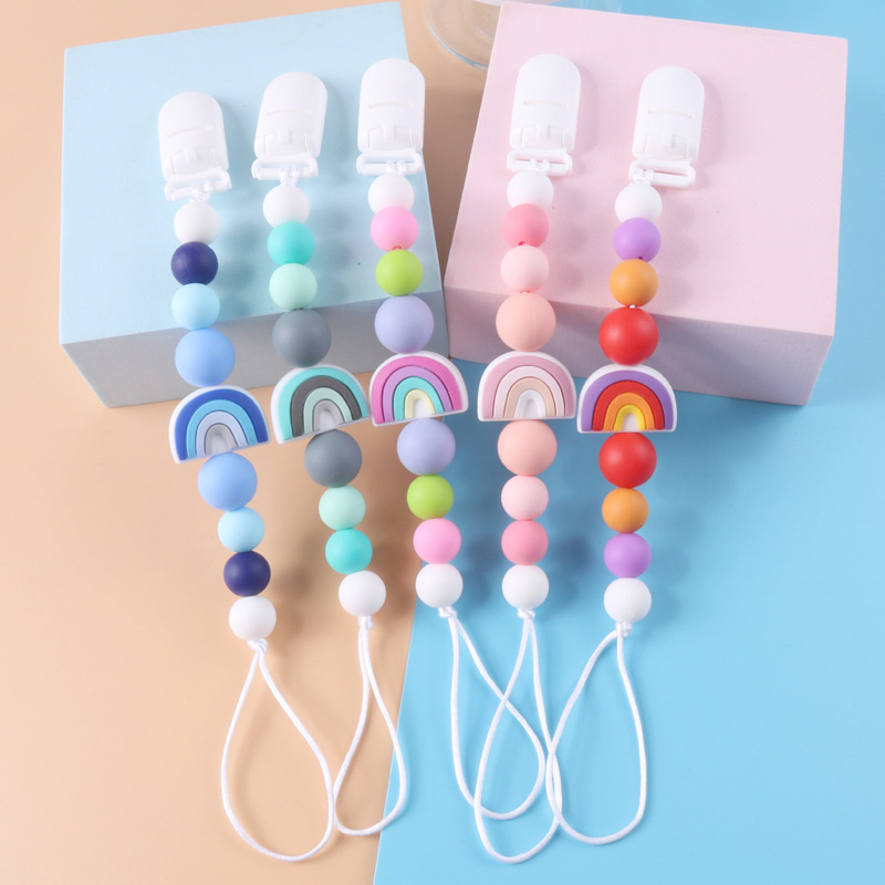 Foreign trade Amazon rainbow silicone pacifier chain Baby Chewable safety gum chain anti-drop chain
