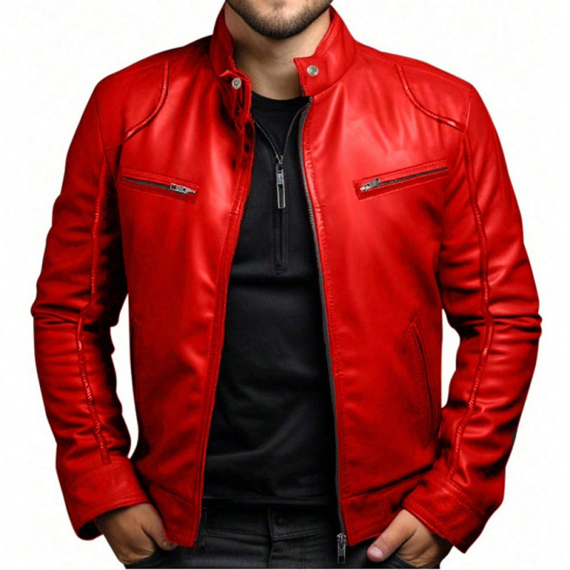 Foreign Trade Amazon European and American Men's Motorcycle Leather Jacket Men's Youth Stand Collar Punk Leather Jacket Men Foreign Trade Amazon European and American Men's Motorcycle Leather Jacket Men's Youth Stand Collar Punk Leather Jacket Men