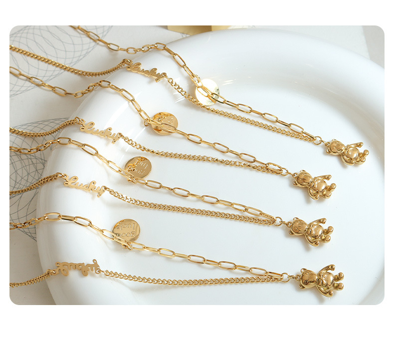 Fashion Bear Titanium Steel Pendant Necklace Plating Stainless Steel Necklaces