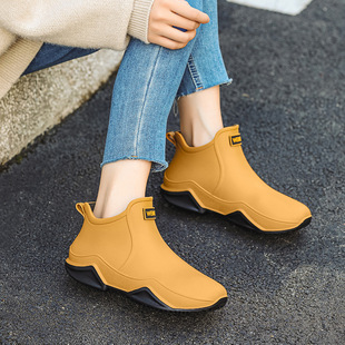 Japanese Style Short Rain Shoes Women's 2024 New Fashion Outer Wear fleece-lined Non-slip Water Shoes Kitchen Adult Low-top Rubber Shoes