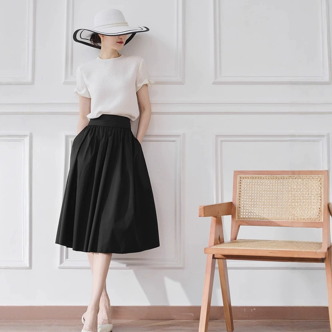 Jianpu ретро элегантная в стиле Хепберн с широкими карманами и высокой талией тонкая трапециевидная юбка-Зонтик для женщин