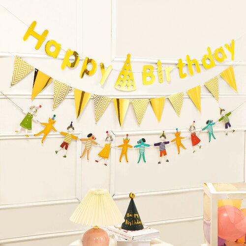 Bulk Birthday Party Triangular Color Banners with Lights Birthday Decoration Scene Setup Trunk Kindergarten Banner