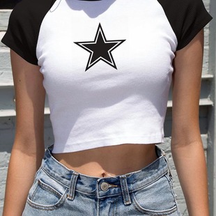 Y2K Star Crop Top Tshirt �ļ��r�Ђ��������¶Ě�bT�����bŮ