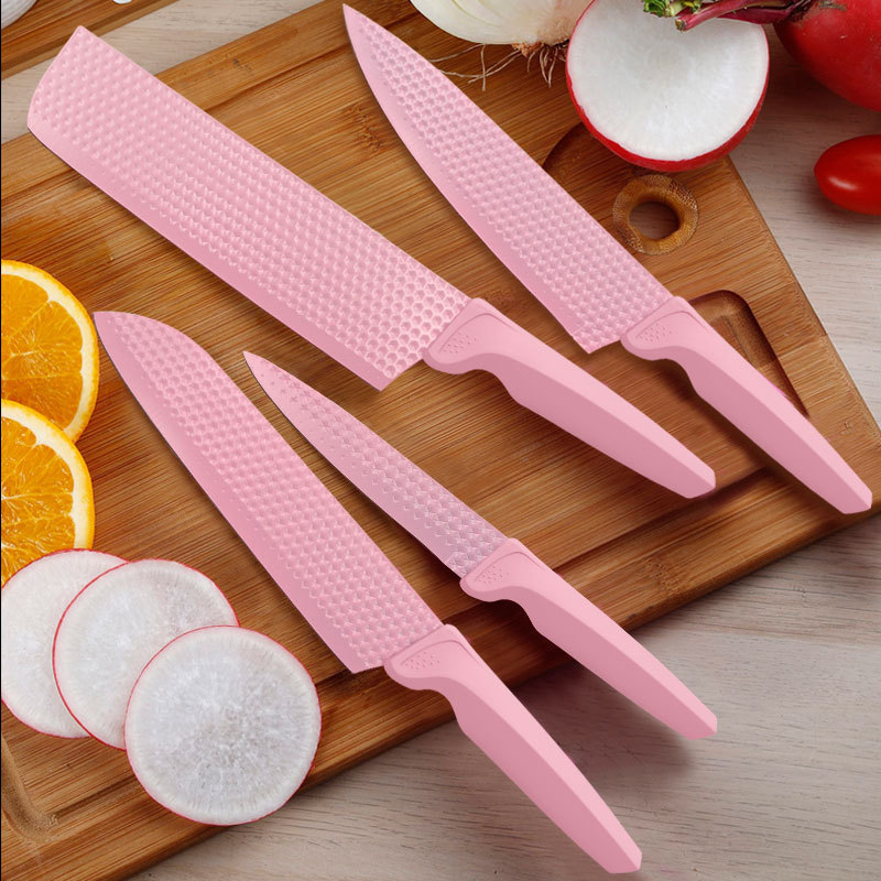 Venta caliente patrón de diamante juego de cuchillos hexagonales juego de cuchillos de cocina rosa afilado tijeras de cocina cuchillo de cocina juego afilado