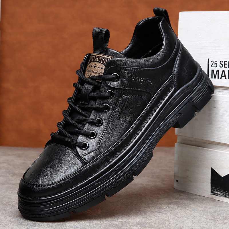2025 New Style Genuine Leather Casual Shoes Workwear Fashion Thick-Soled Height-Increasing Soft Sole Sneakers Men's European Station
