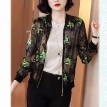 雪纺印花棒球服女装长袖2024夏季宽松夹克短款防晒衣薄外套女开衫