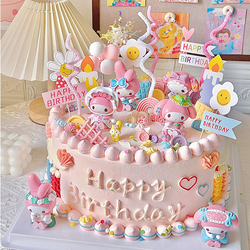 Tea Party Maid Melody Culomi Kt Cat Cake Decoration Ornaments Pink Little Princess Girl Plug-In Tea Party Maid Melody Culomi Kt Cat Cake Decoration Ornaments Pink Little Princess Girl Plug-In