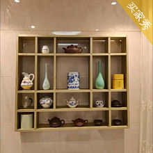 牆上置物架書架牆上展示收納茶杯格子架置物格實木方格架子