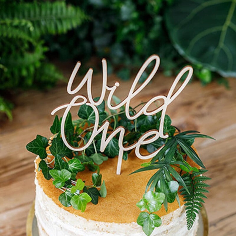 New Cross-Border Ins Style Wooden'Wild One' Cake Decoration Safari Party Cake Insert