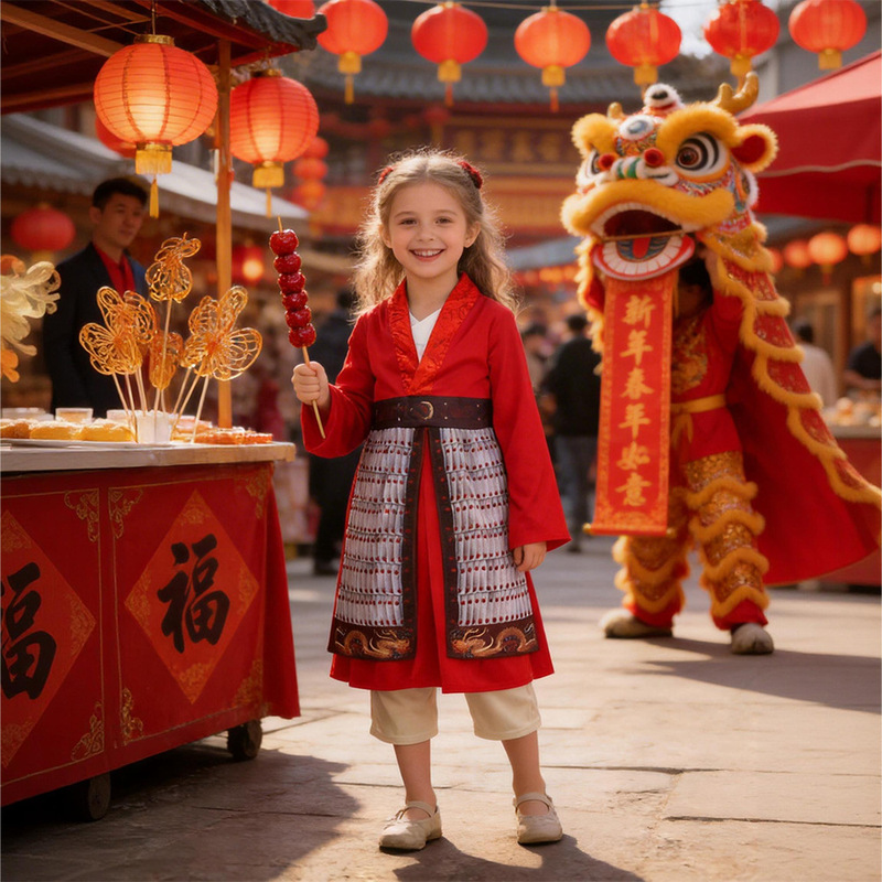 Children's and Girls' Real-Life Movie Mulan Character Costume Cosplay Performance Outfit Halloween Costume Hanfu Children's and Girls' Real-Life Movie Mulan Character Costume Cosplay Performance Outfit Halloween Costume Hanfu