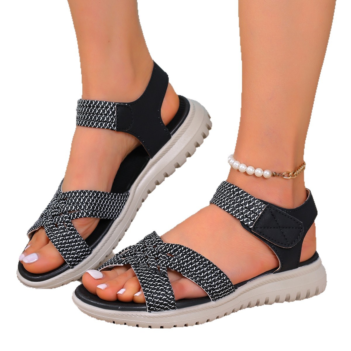 Sandalias de Plataforma de Talla Grande para Mujer PU Suela de Caucho Cierre Adhesivo para Verano
