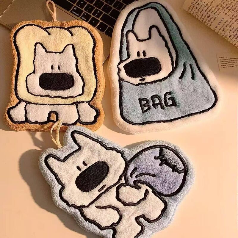 Pocket dog hand towel, hanging type, cute, super absorbent, thickened towel, kitchen hand towel, household children's handkerchief