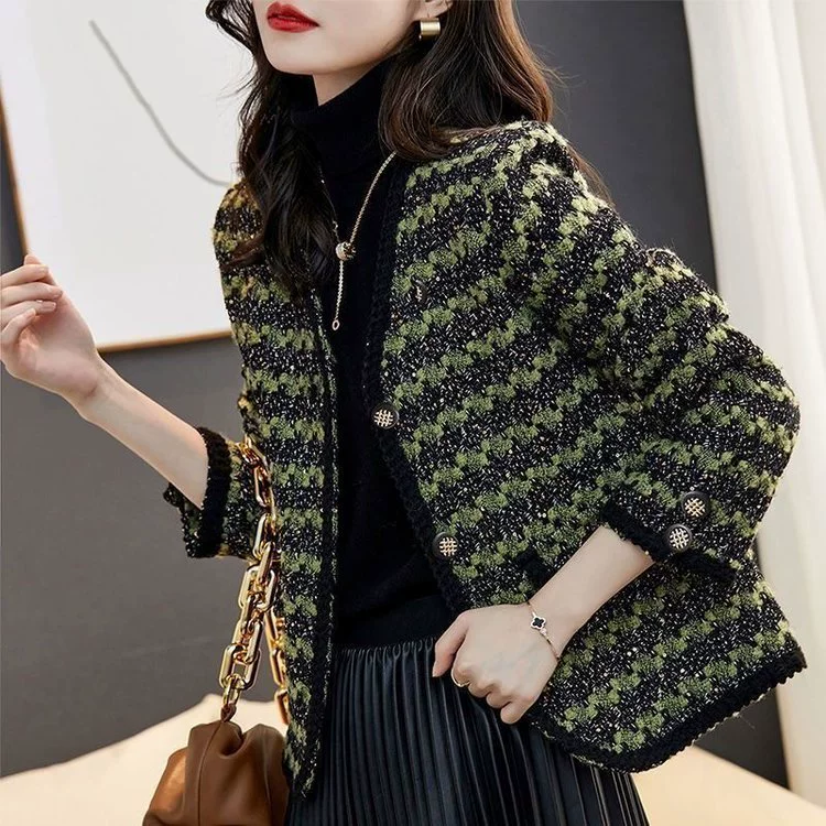 Плед-локоть Chanel-стиля из шерсти короткий кардиган для мамы - весна западного кроя, приталенный, бренд: другое
