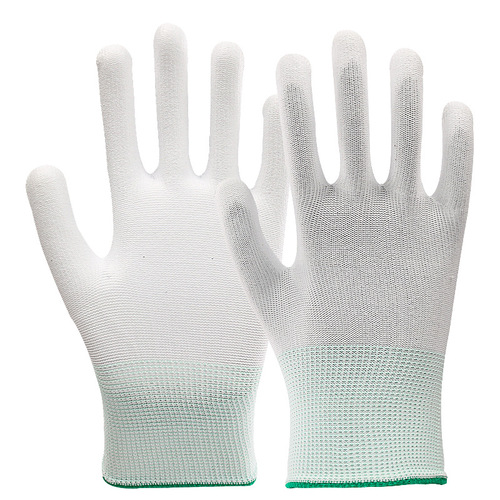 White anti-static PU-coated finger gloves with dipped and applied PU finger protective coating for wear resistance and safety work gloves