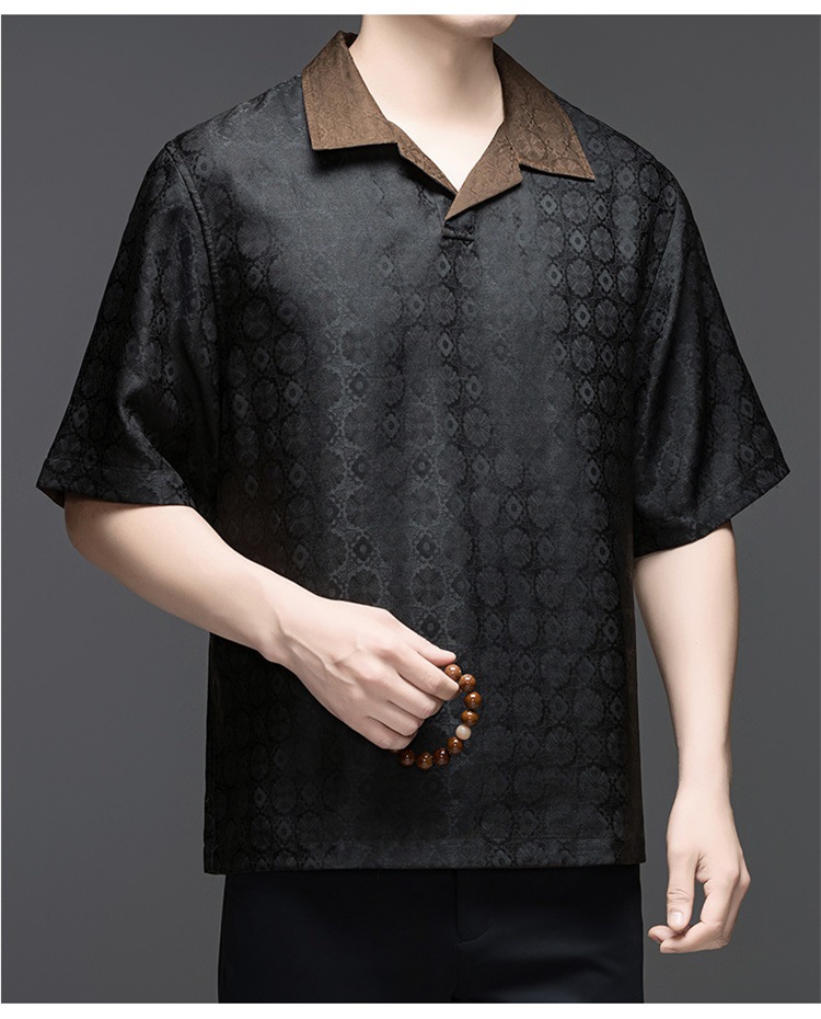 Áo polo nam tay ngắn lụa mulberry dáng rộng cao cấp — Đen SPH8826 chi tiết 9