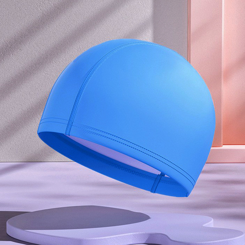 Gorros de natación de PU para hombres y mujeres adultos, personalizables con logotipo, alta elasticidad, cómodos para cabello largo, no aprietan la cabeza, adecuados para estudiantes y niños mayores, gorros de natación impermeables.