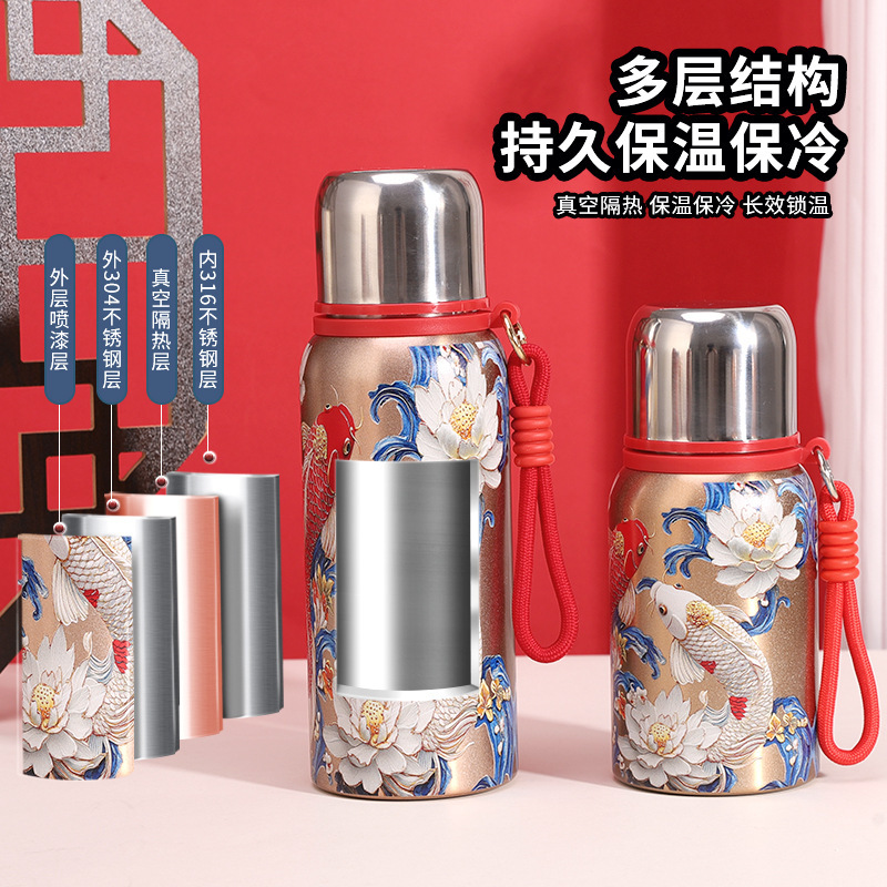 高颜值国潮保温杯304不锈钢迷你小胖丁复古提环随手杯户外运动壶|undefined