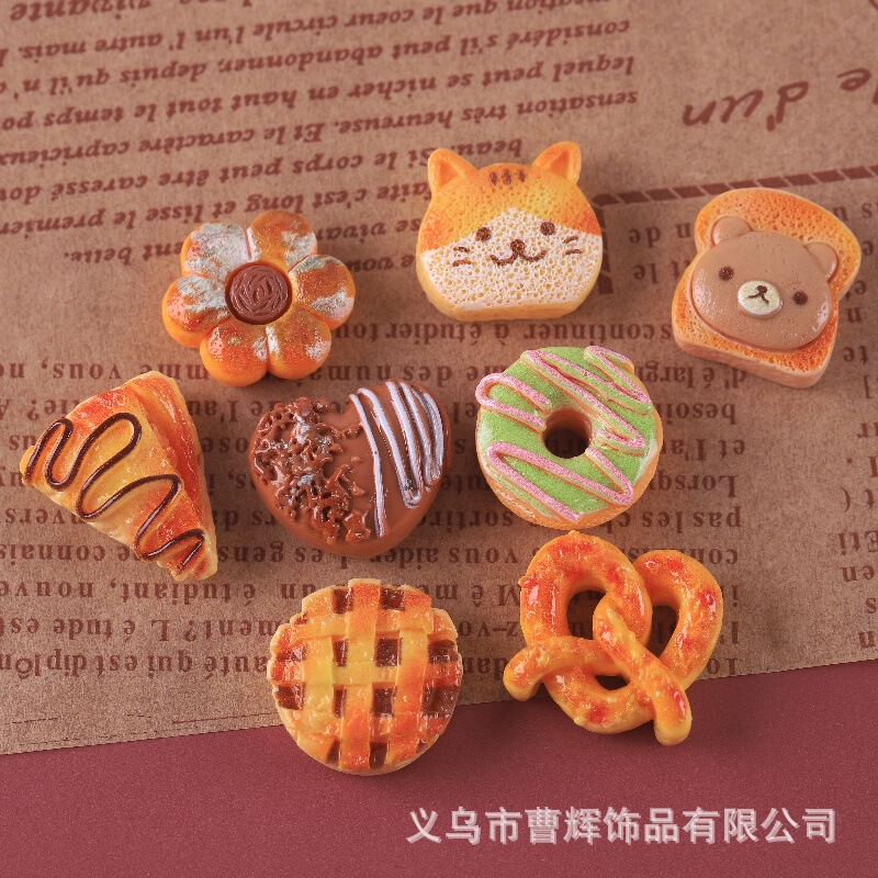 Popular simulation food play bread cake kitten bear toast donut diy handmade resin accessories