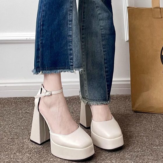 Super High Heel Barbie Shoes Platform Bottom Thick Heel Fairy White Mary Jane Shoes Small 12cm Wedding Dress Artifact Wedding Shoes