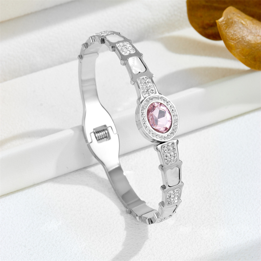 Women's Gender IG Style Geometric Titanium Steel Shell Zircon Bangle In Bulk