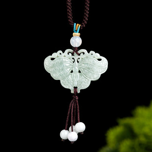 Natural Burmese a goods jadeite butterfly double-sided pendant glutinous jade pendant women's sweater chain jade pendant wholesale